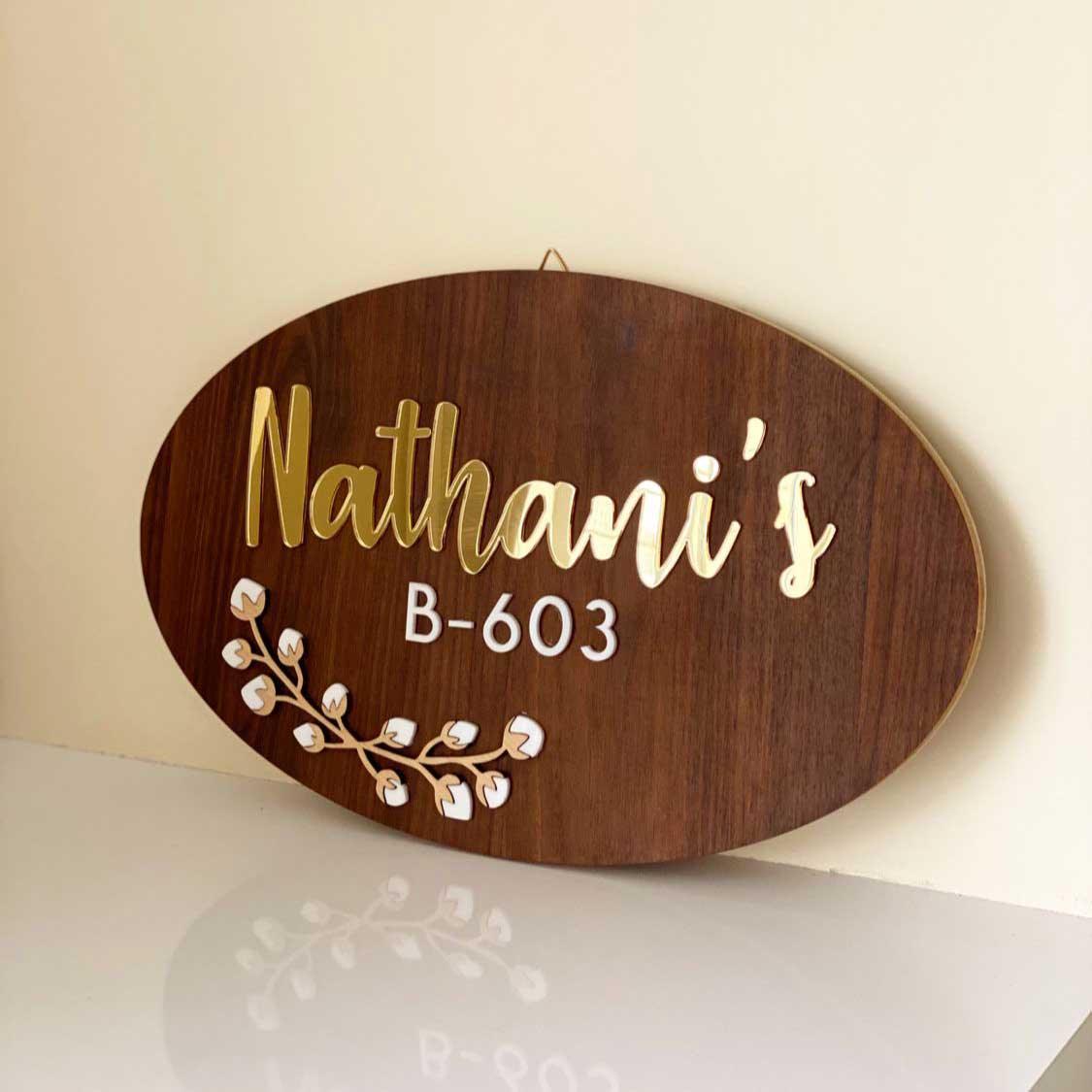 Cotton Flower Nameplate - Oval