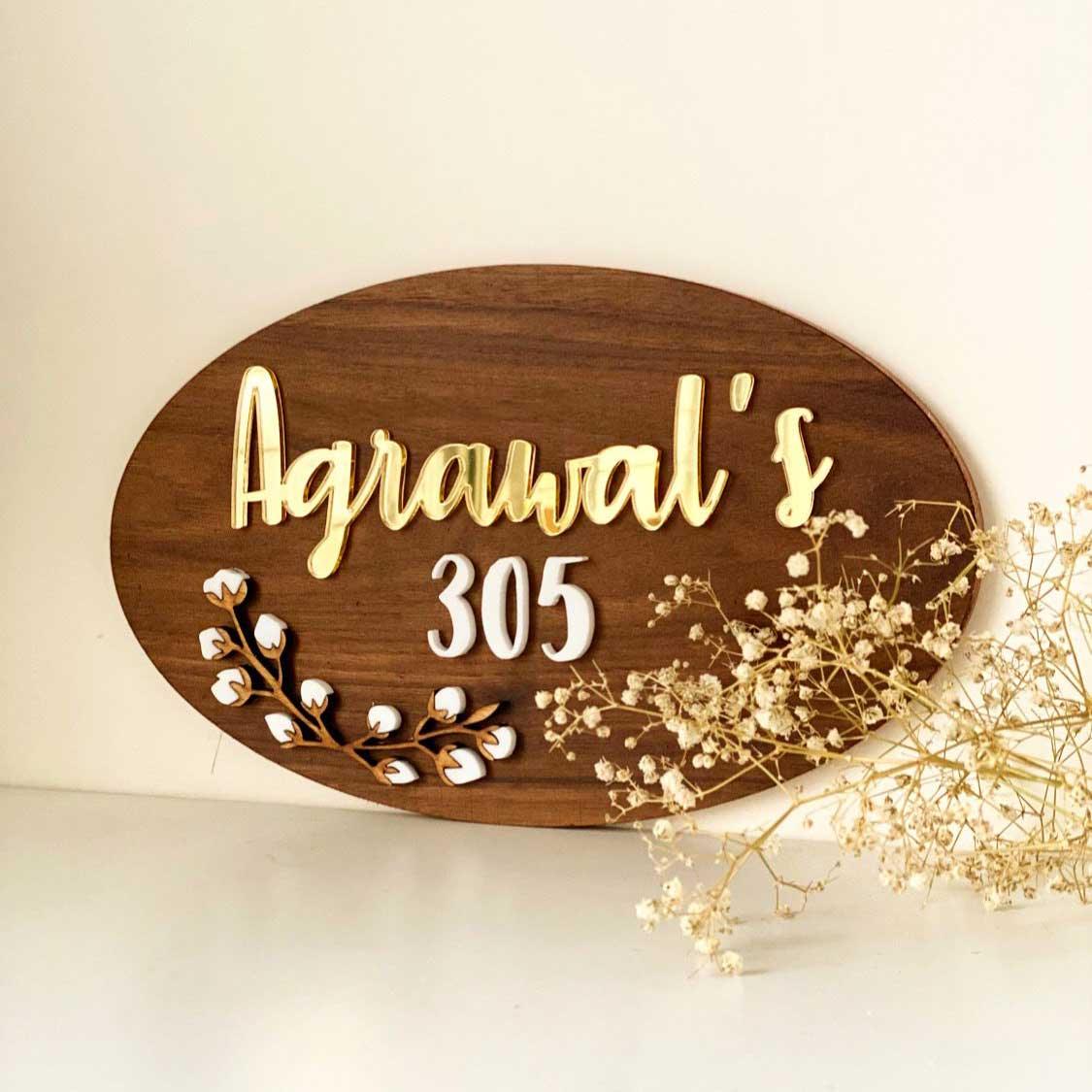 Cotton Flower Nameplate - Oval