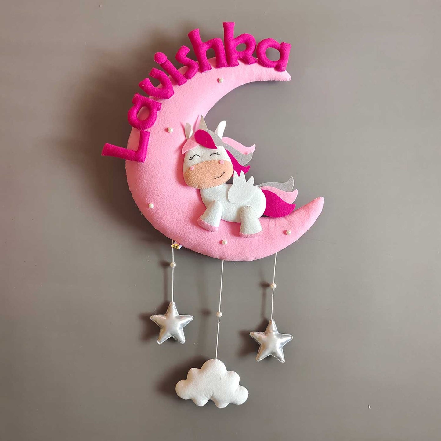 Cute Unicorn on the Moon - Felt Name Plate