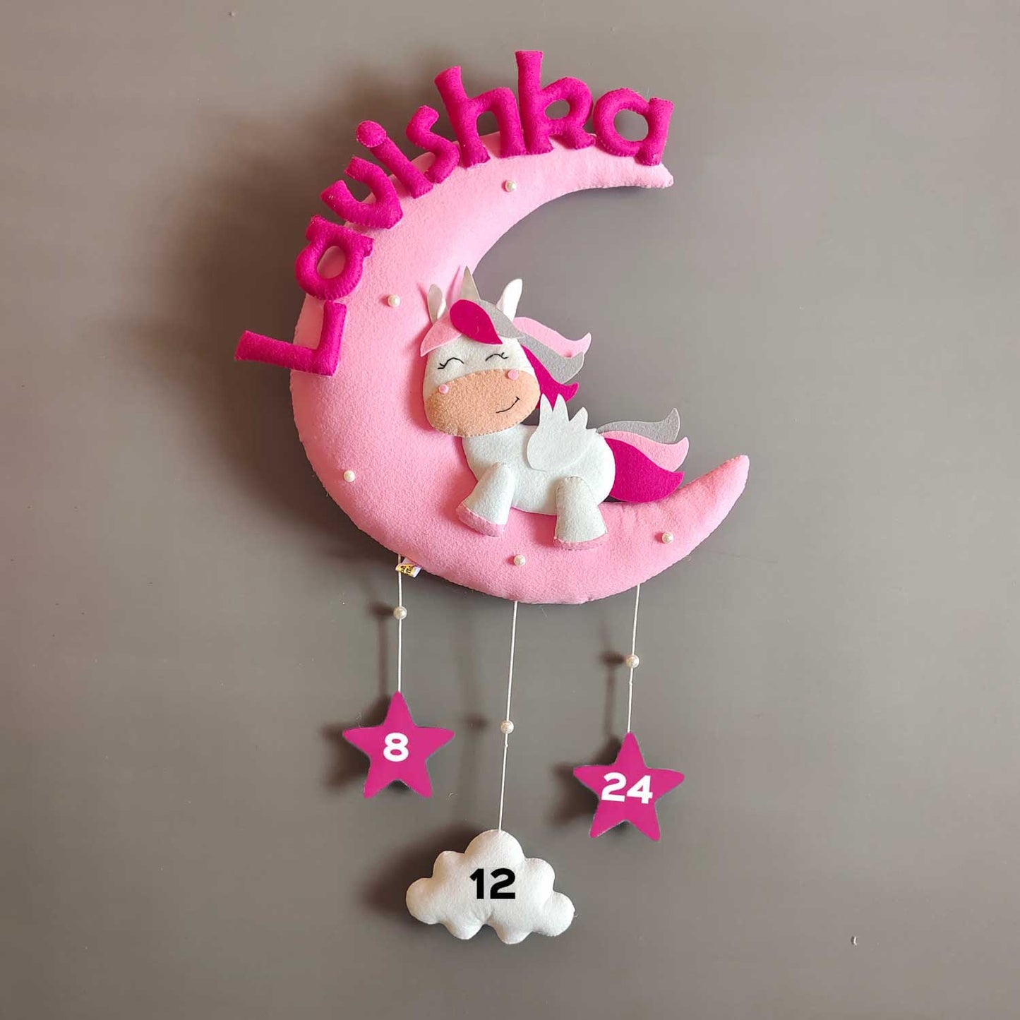 Cute Unicorn on the Moon - Felt Name Plate