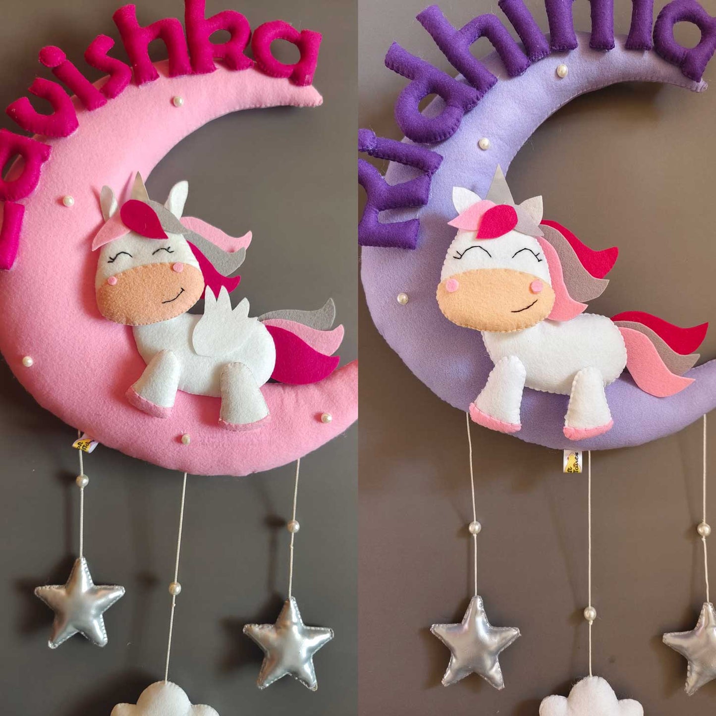 Cute Unicorn on the Moon - Felt Name Plate