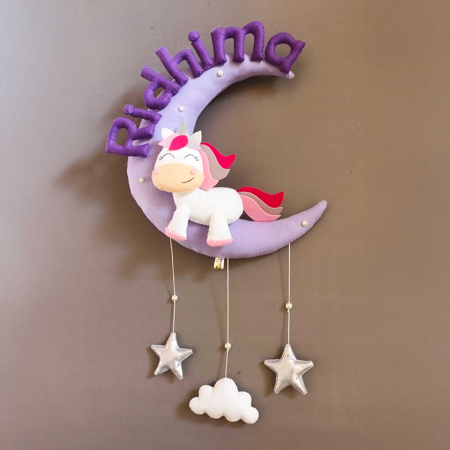 Cute Unicorn on the Moon - Felt Name Plate