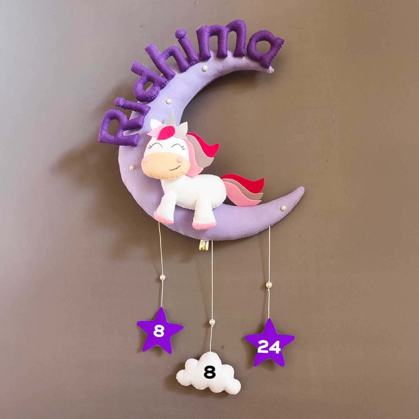 Cute Unicorn on the Moon - Felt Name Plate