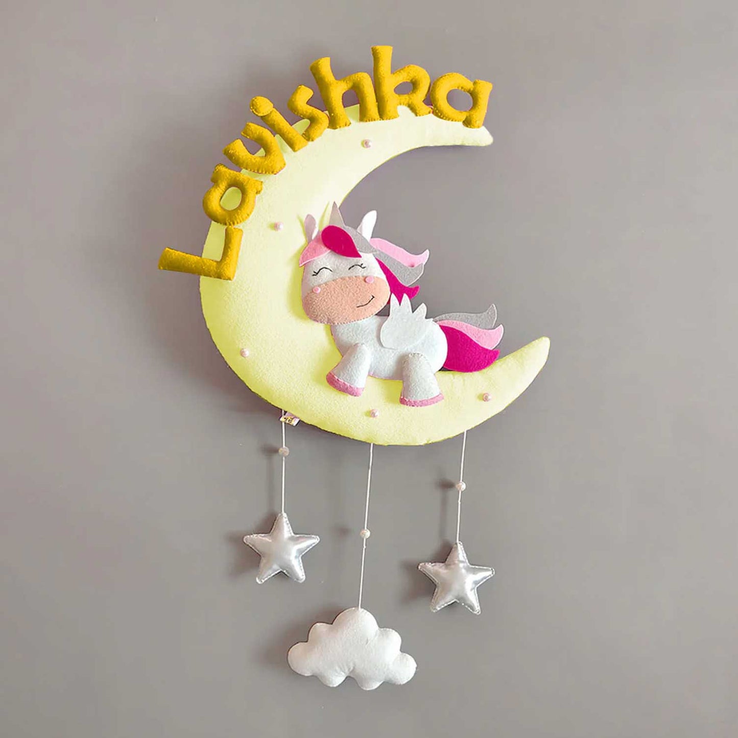 Cute Unicorn on the Moon - Felt Name Plate