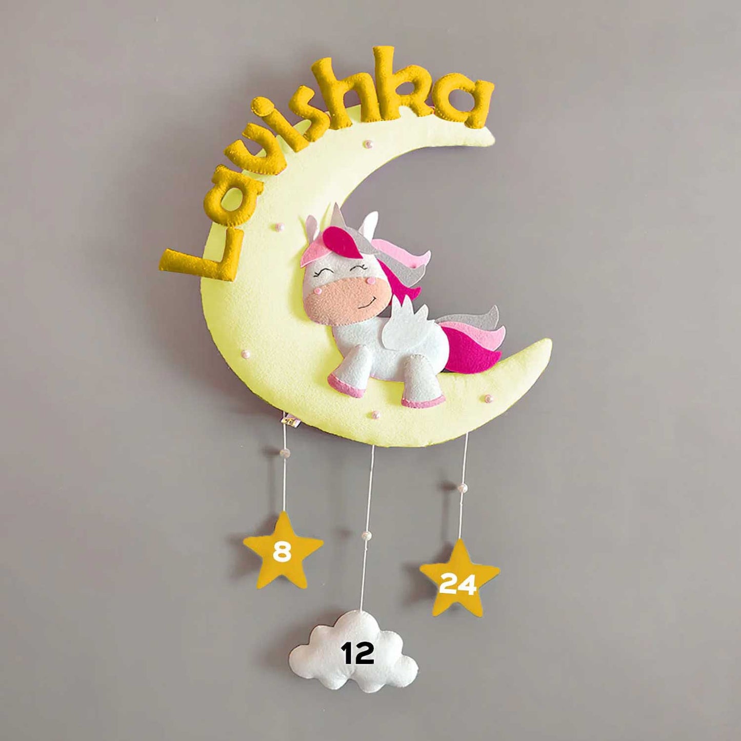 Cute Unicorn on the Moon - Felt Name Plate