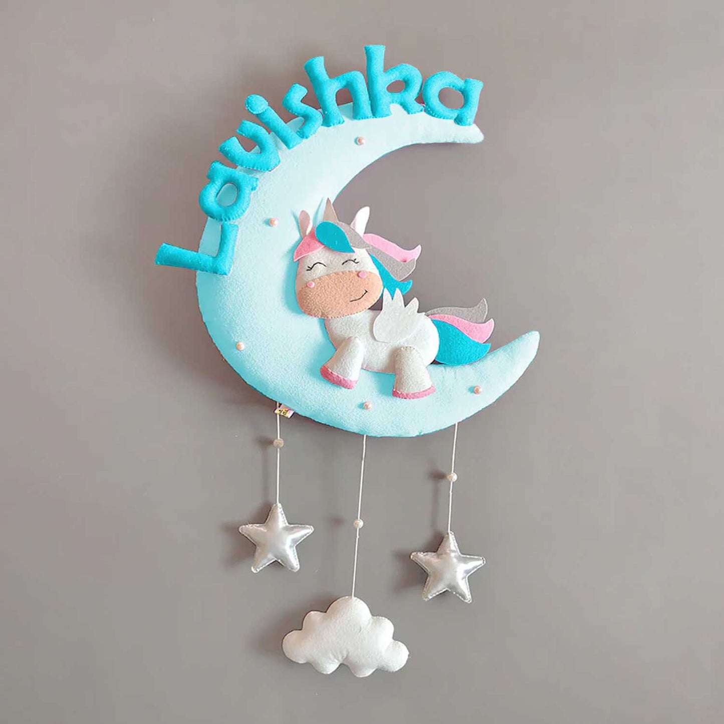 Cute Unicorn on the Moon - Felt Name Plate