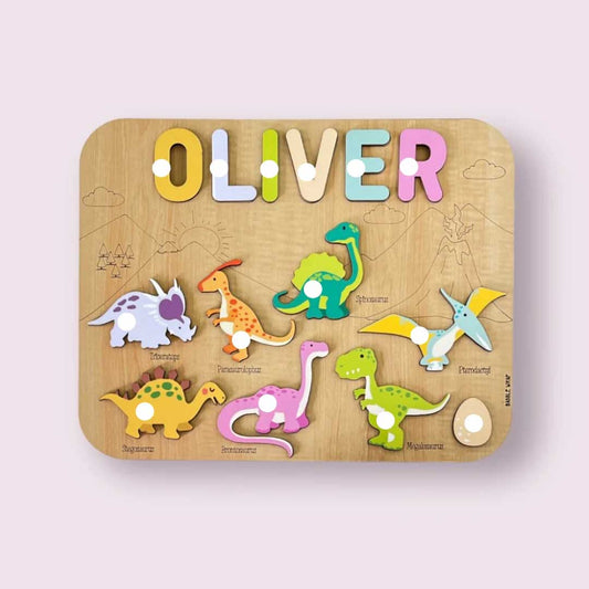 Dinosaur-themed Personalised Wooden Name Puzzle