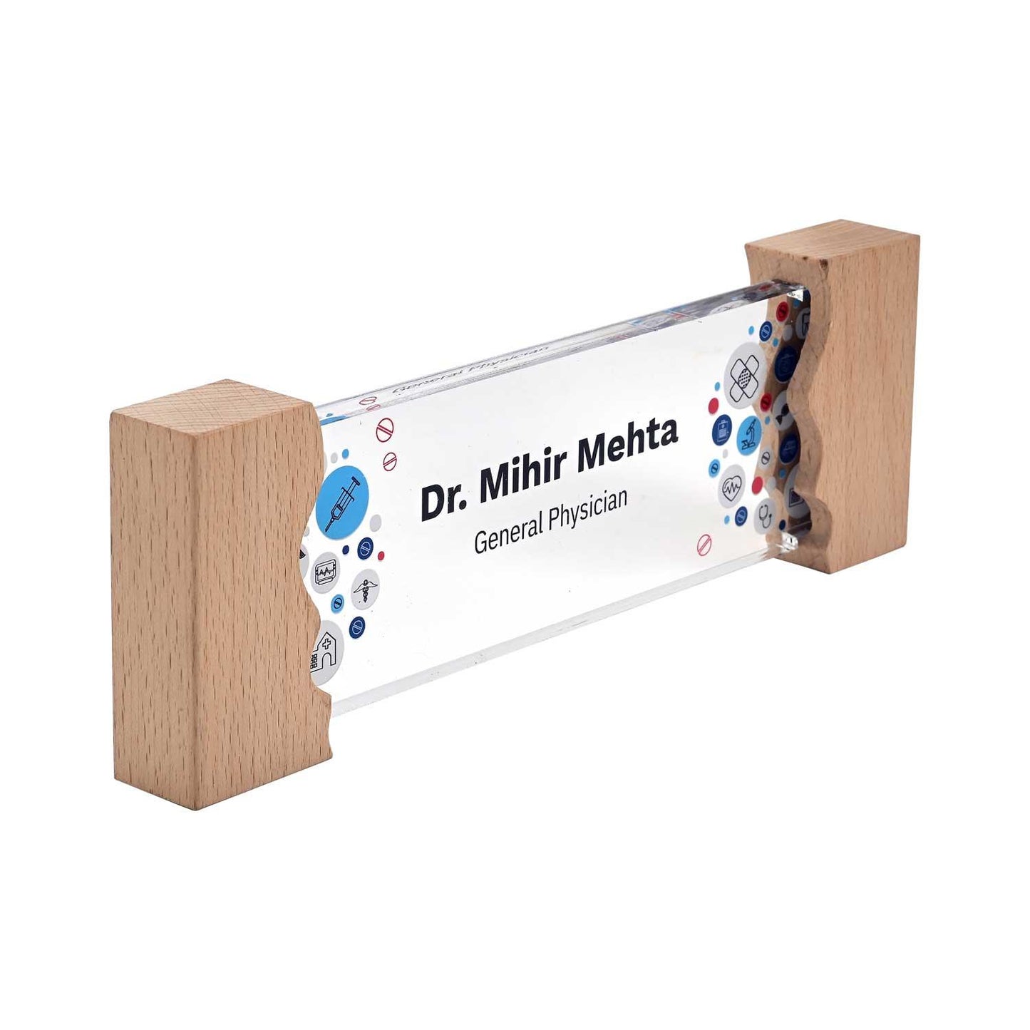 Doctor's Prescription Desk Name Plate with Wooden Stand - Housenama