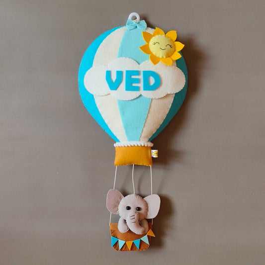 Elephant in a Hot Air Balloon - Felt Name Plate