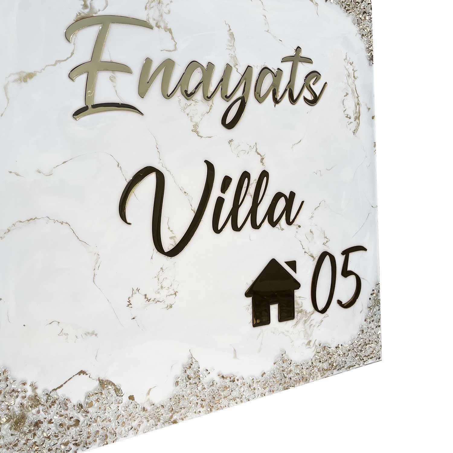 Enayats Villa - White and Gold Resin Nameplate - Housenama
