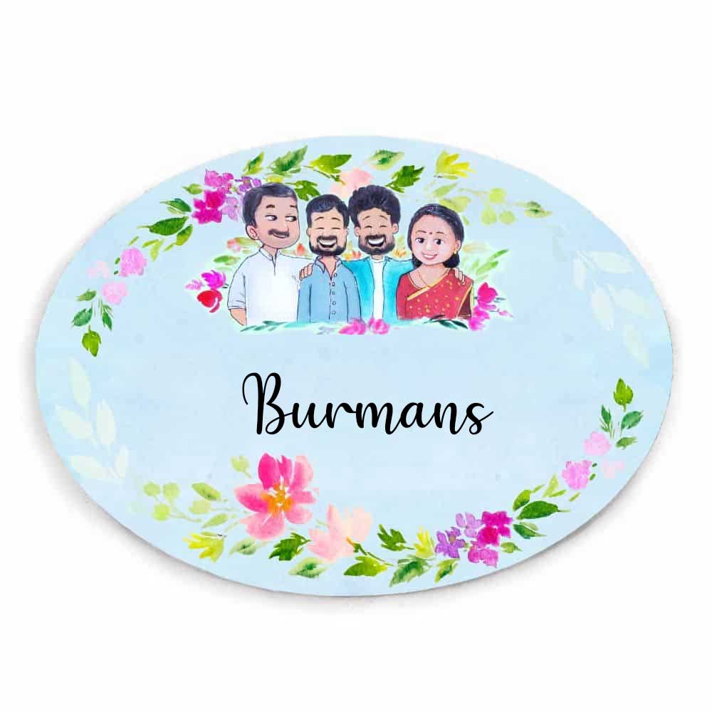 Hand-painted Customized Name Plate - Family of 4 - Oval