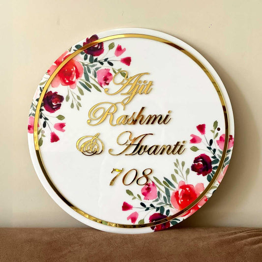 Floral Red & Maroon Circle Nameplate