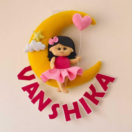 Personalized Felt Name Plate - Girl on the Moon