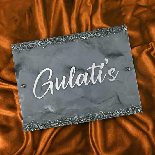 Gulati's - Grey and Metallic Black Resin Nameplate - Housenama