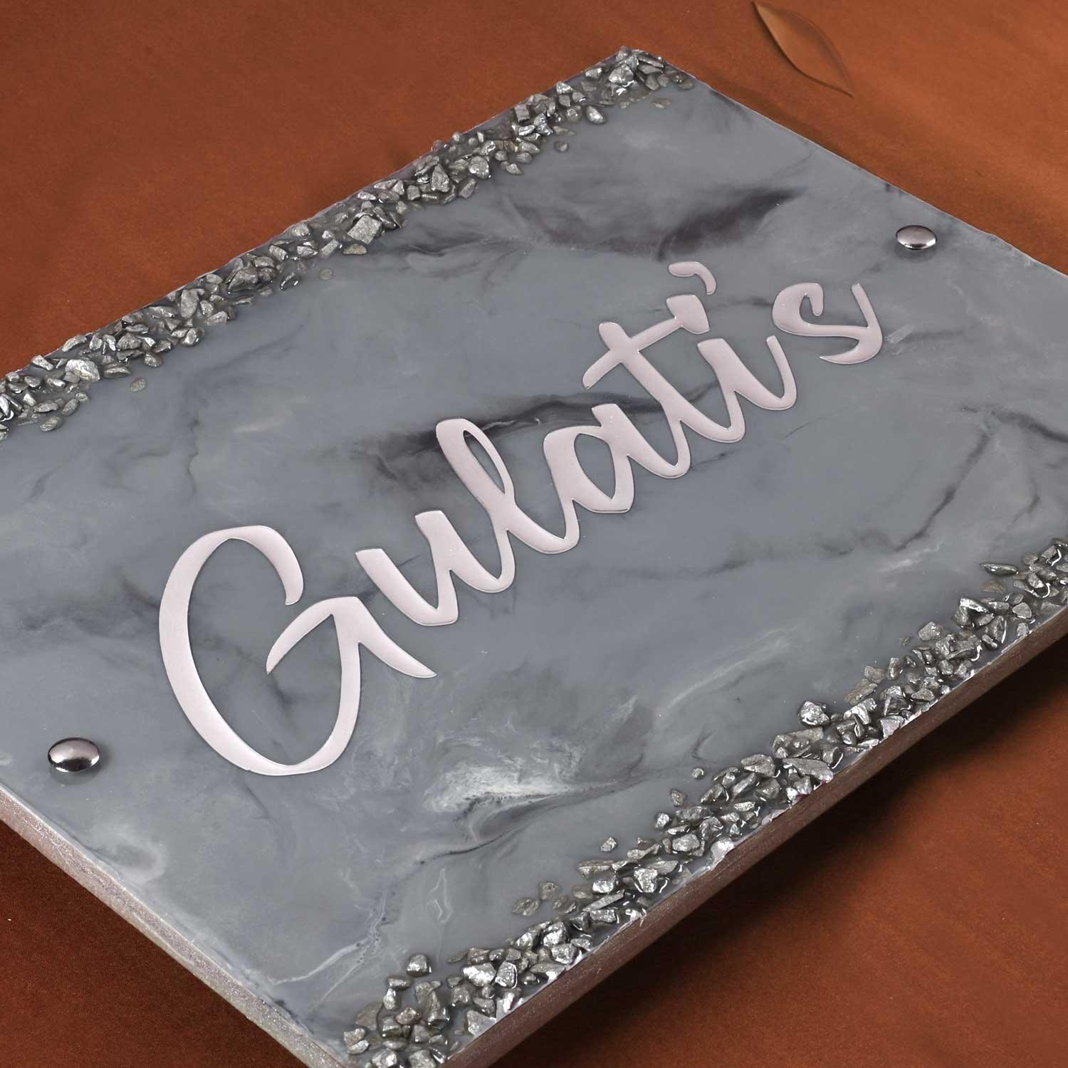 Gulati's - Grey and Metallic Black Resin Nameplate - Housenama