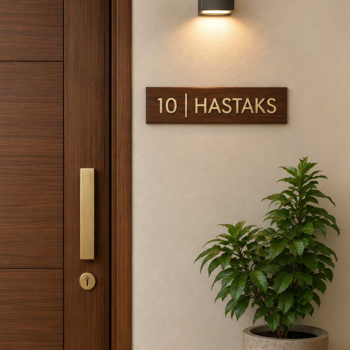 Hastaks Teak & Brass Nameplate