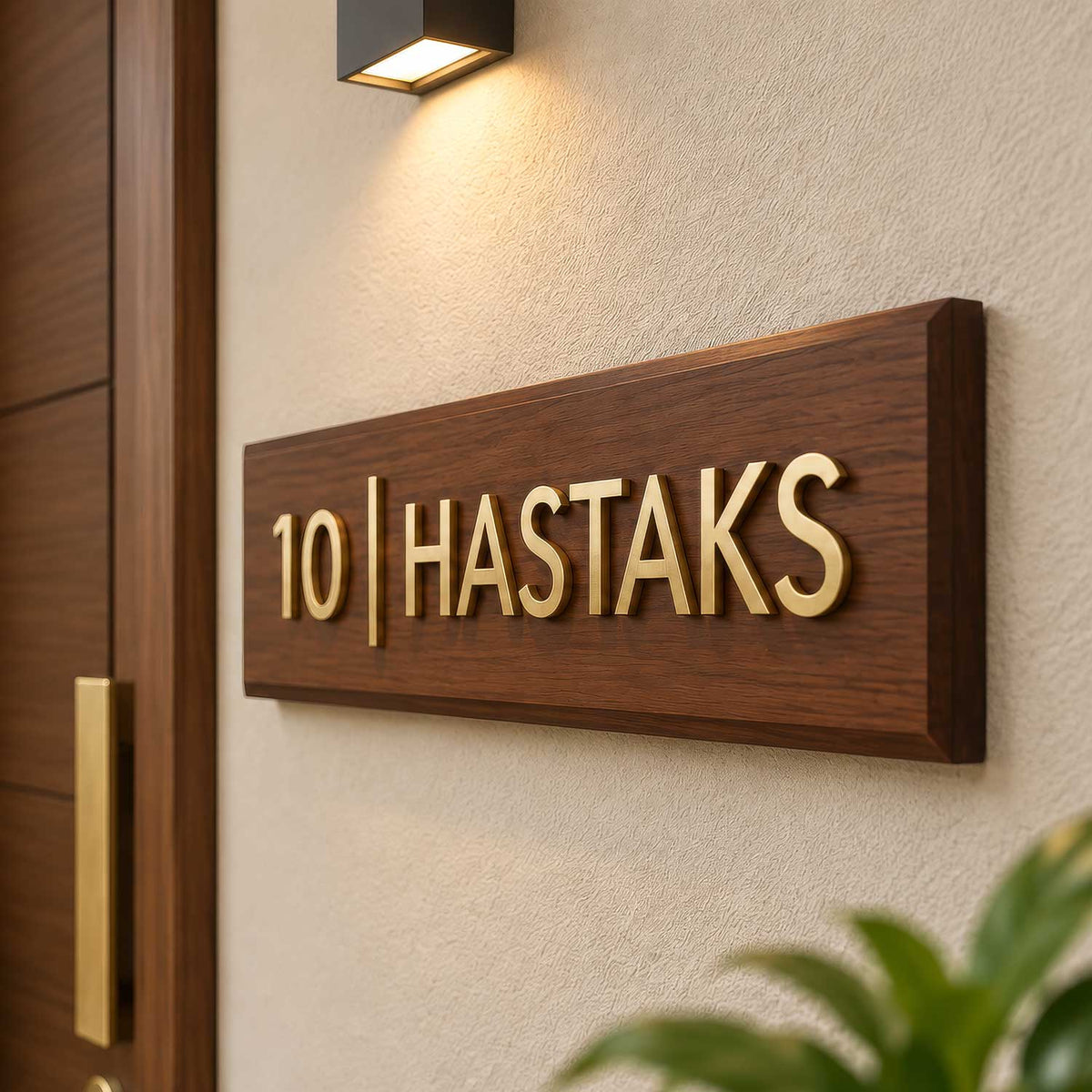 Hastaks Teak & Brass Nameplate