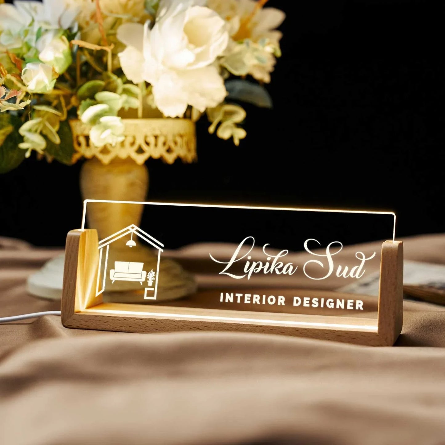Illuminati Desk Nameplate for Interior Designers (includes LED Lighting)