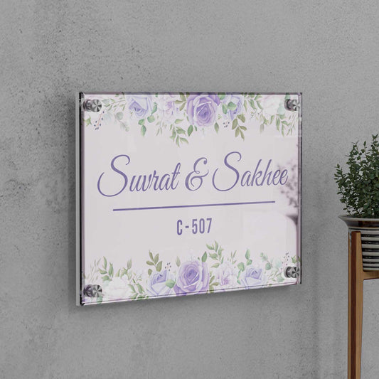 Lavender Flowers - Acrylic Name Plate - Housenama