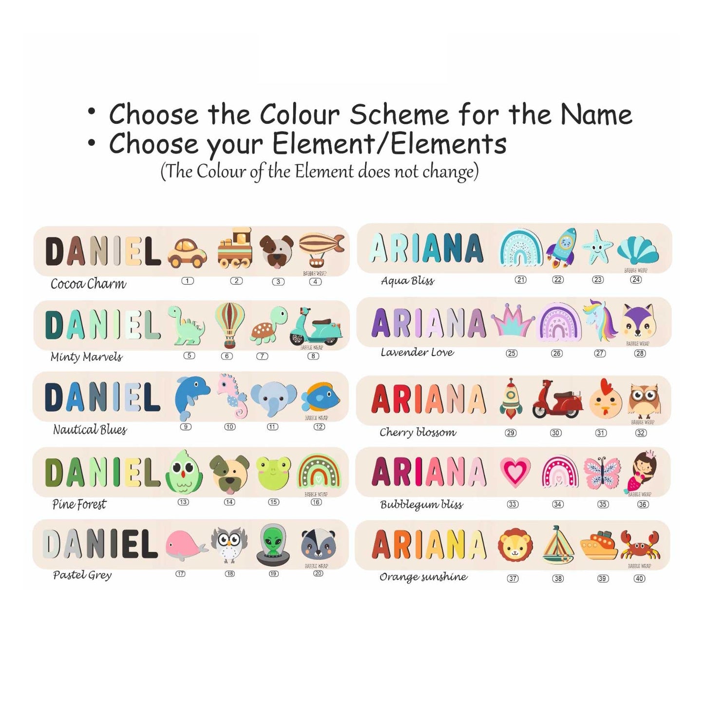 Personalised Wooden Name Puzzle - Mixed Picturesque (2 Elements)