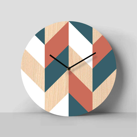 Nordic Chevron Birch Clock - Coral & Teal
