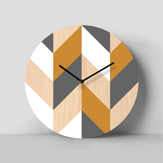 Nordic Chevron Birch Clock - Mustard & Grey