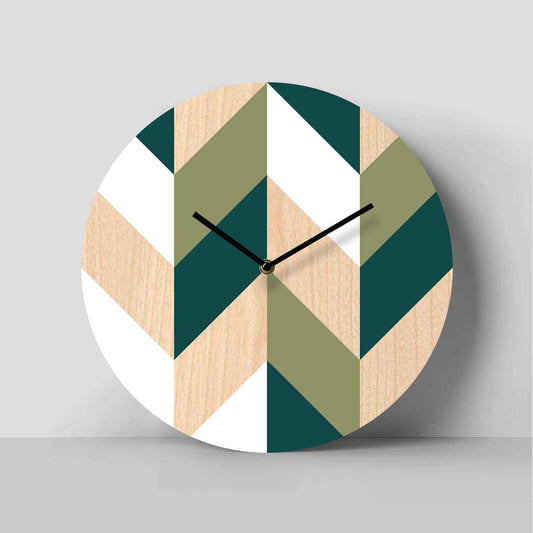 Nordic Chevron Birch Clock - Olive & Pine Green