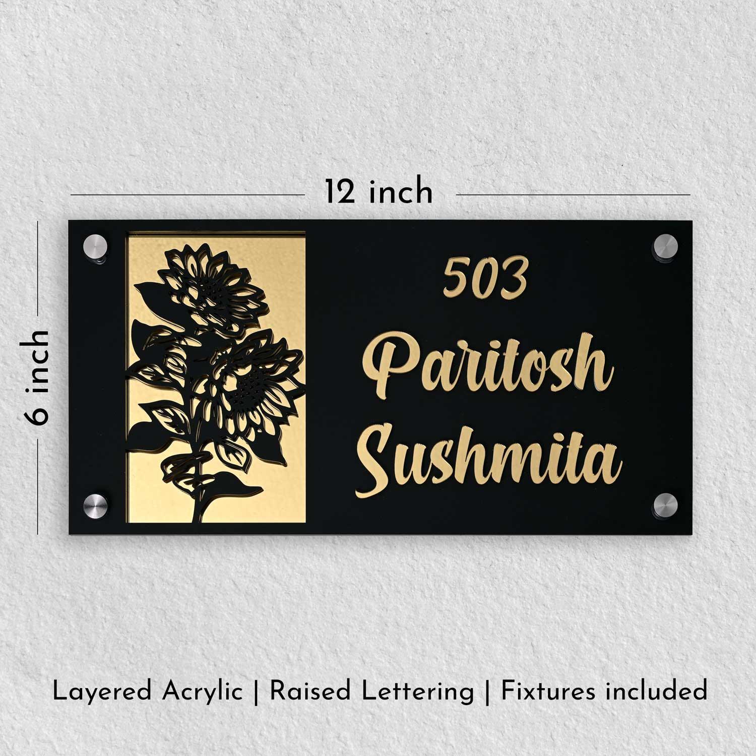 Paritosh Sushmita - Acrylic Name Plate with Raised Lettering - Housenama