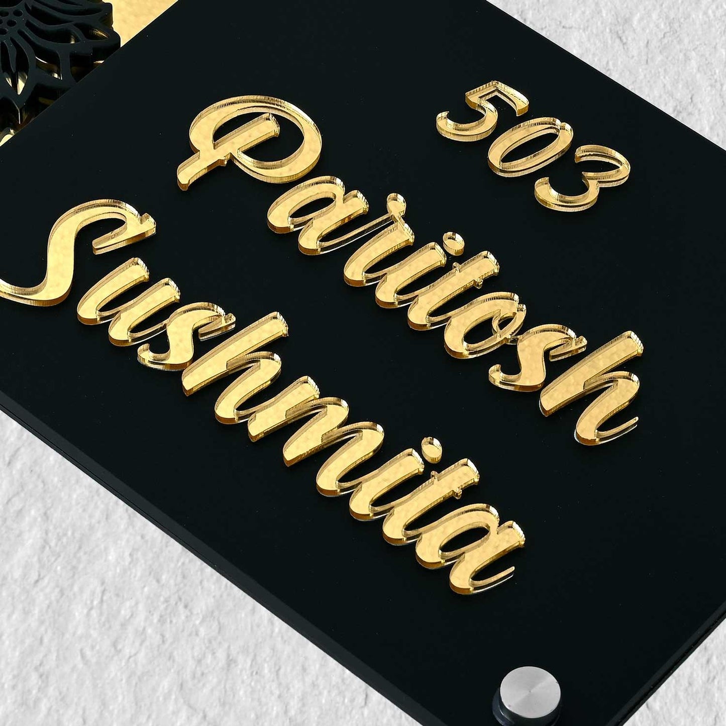 Paritosh Sushmita - Acrylic Name Plate with Raised Lettering - Housenama