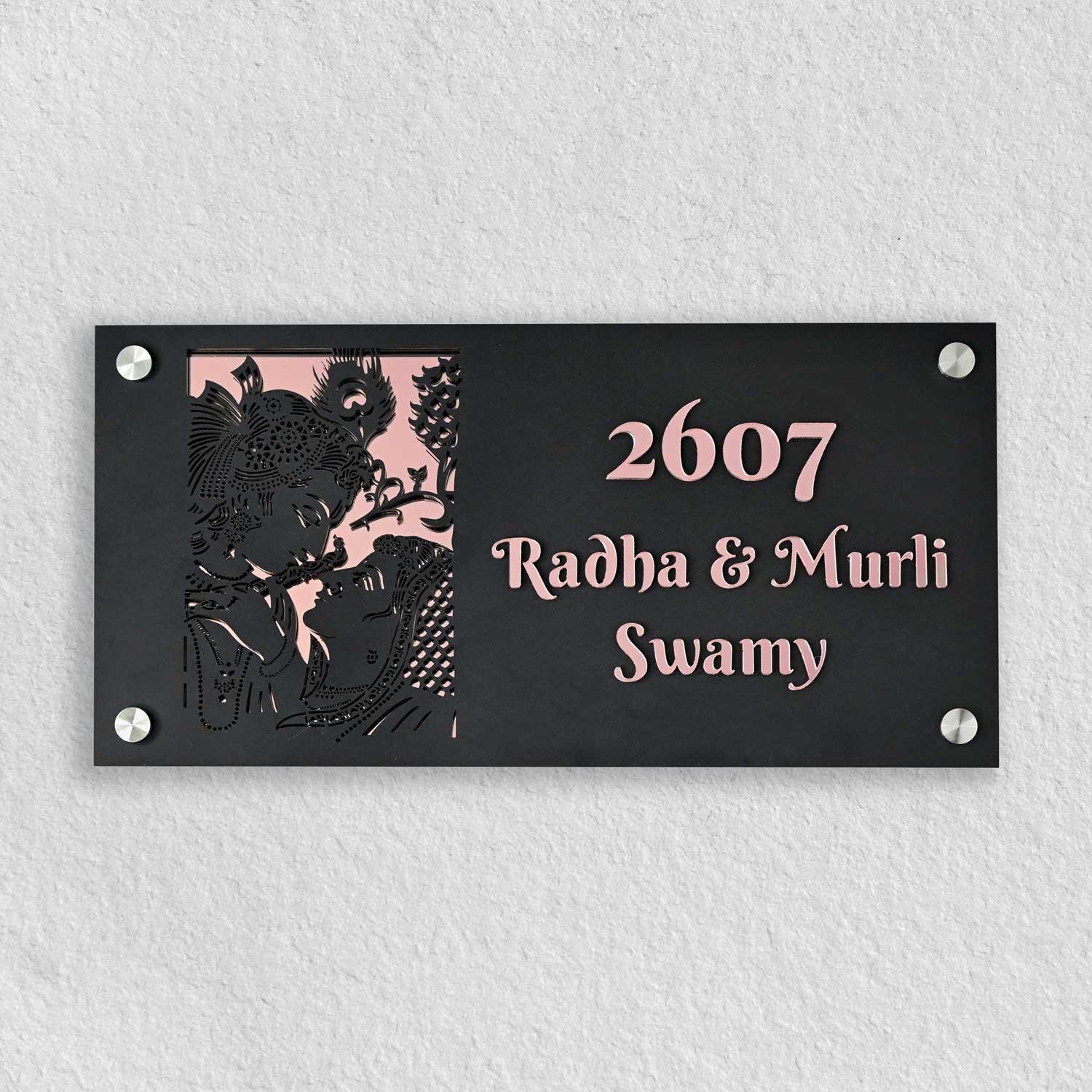 Radha Murli - Acrylic Name Plate with Raised Lettering - Housenama