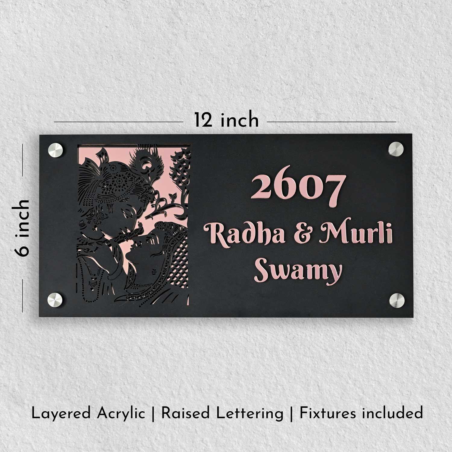 Radha Murli - Acrylic Name Plate with Raised Lettering - Housenama