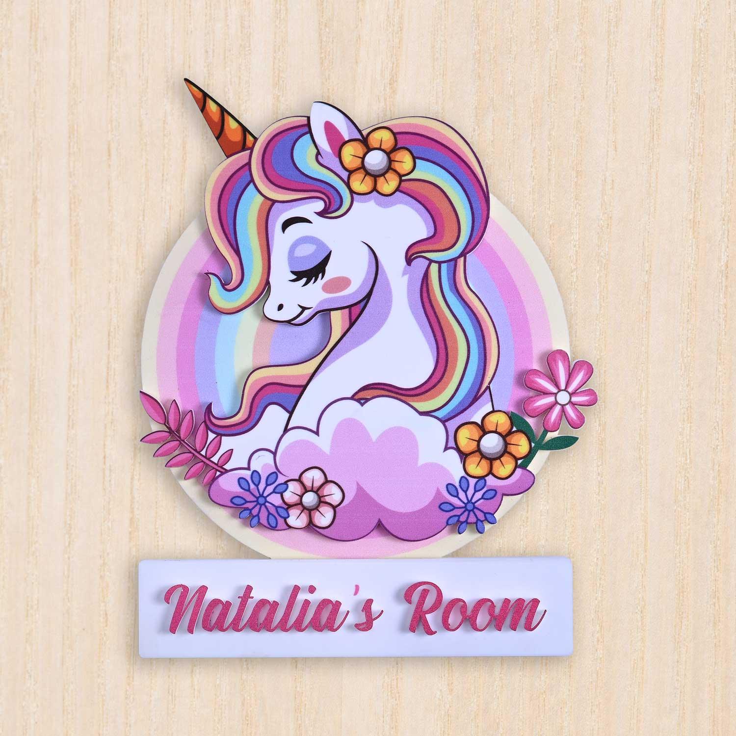 Rainbow Unicorn - Kids' Room Door Sign - Housenama