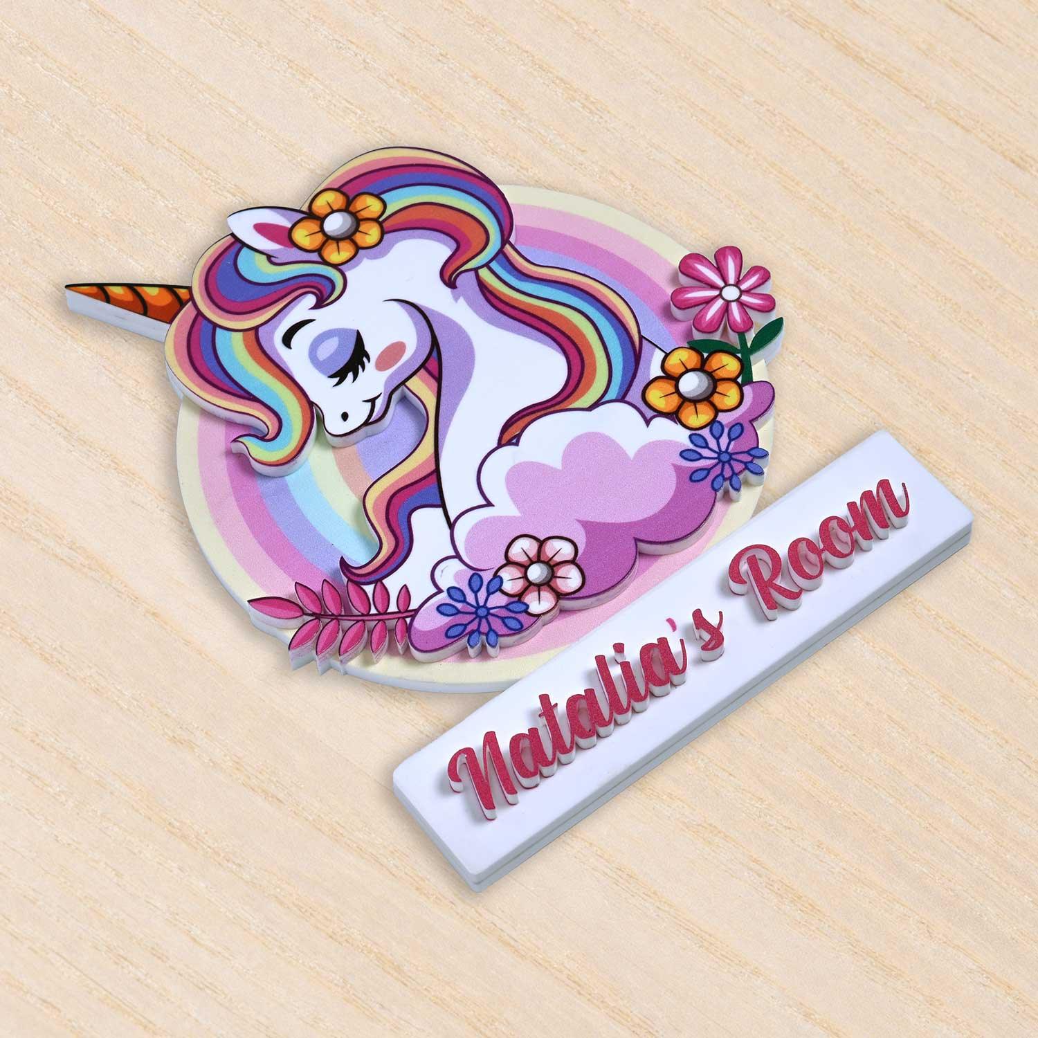 Rainbow Unicorn - Kids' Room Door Sign - Housenama