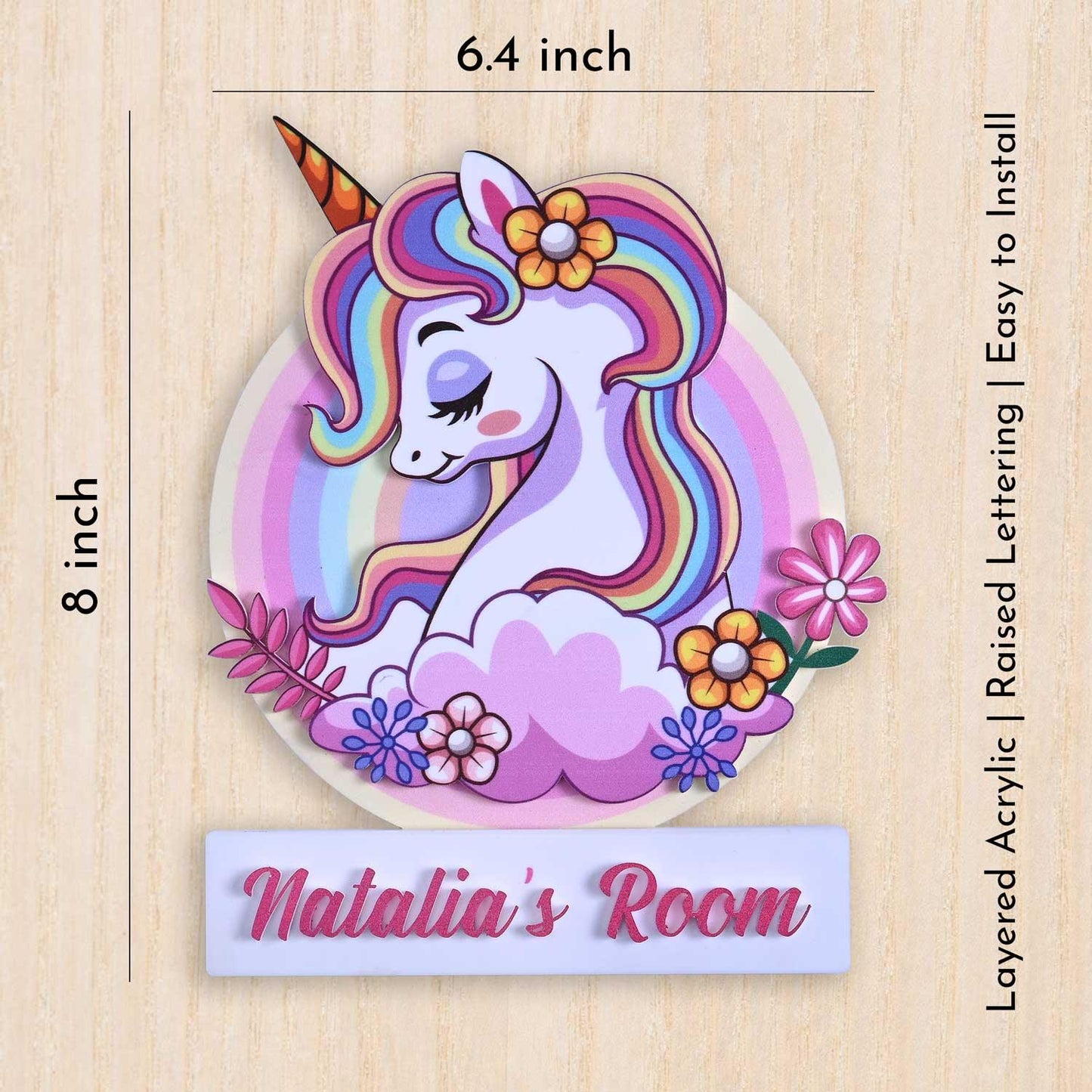 Rainbow Unicorn - Kids' Room Door Sign - Housenama
