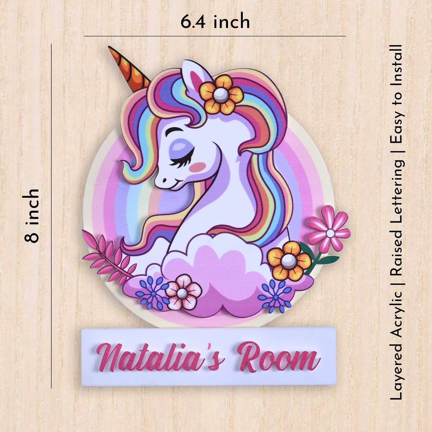 Rainbow Unicorn - Kids' Room Door Sign - Housenama