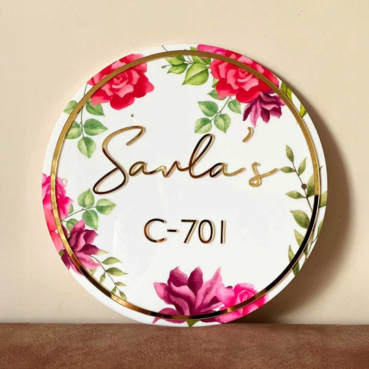 Red & Pink Floral Circle Nameplate