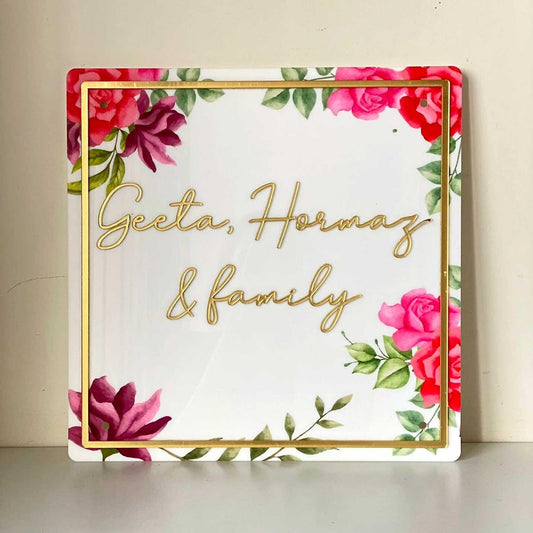 Red & Pink Floral Square Nameplate