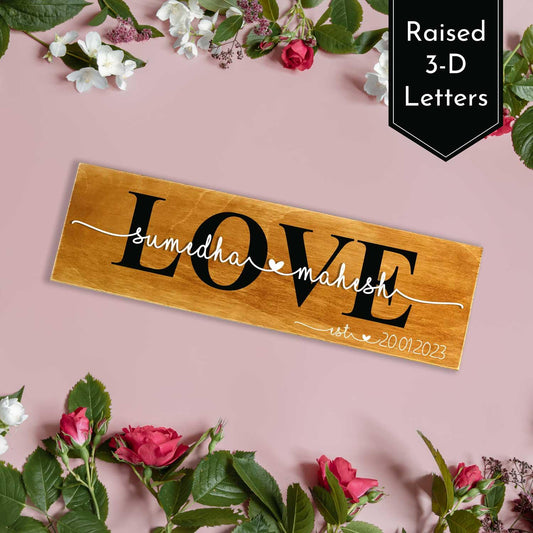 Rustic Wooden Nameplate for Couples - Housenama