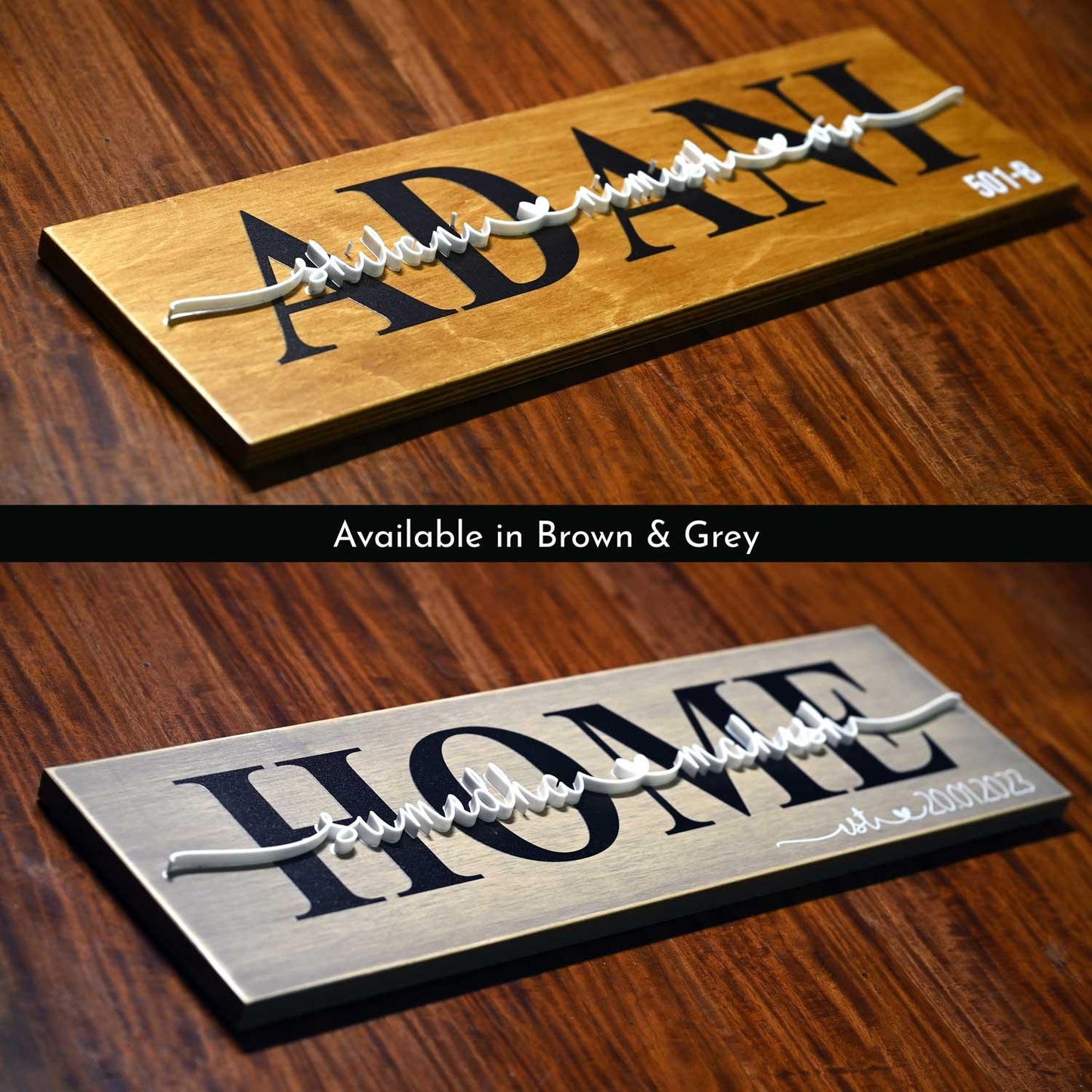Rustic Wooden Nameplate for Couples - Housenama