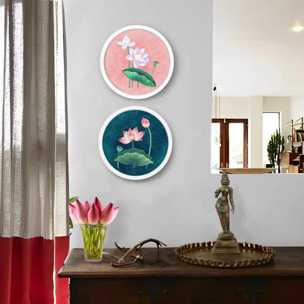 Kamal - Pichwai-style Framed Wall Art (Set of 2)