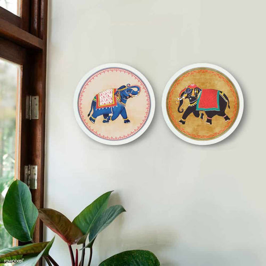 Haathi - Pichwai-style Framed Wall Art (Set of 2)