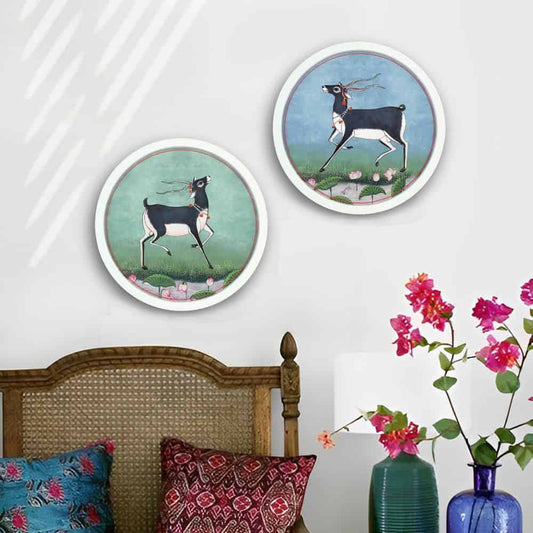 Hiran - Pichwai-style Framed Wall Art (Set of 2)