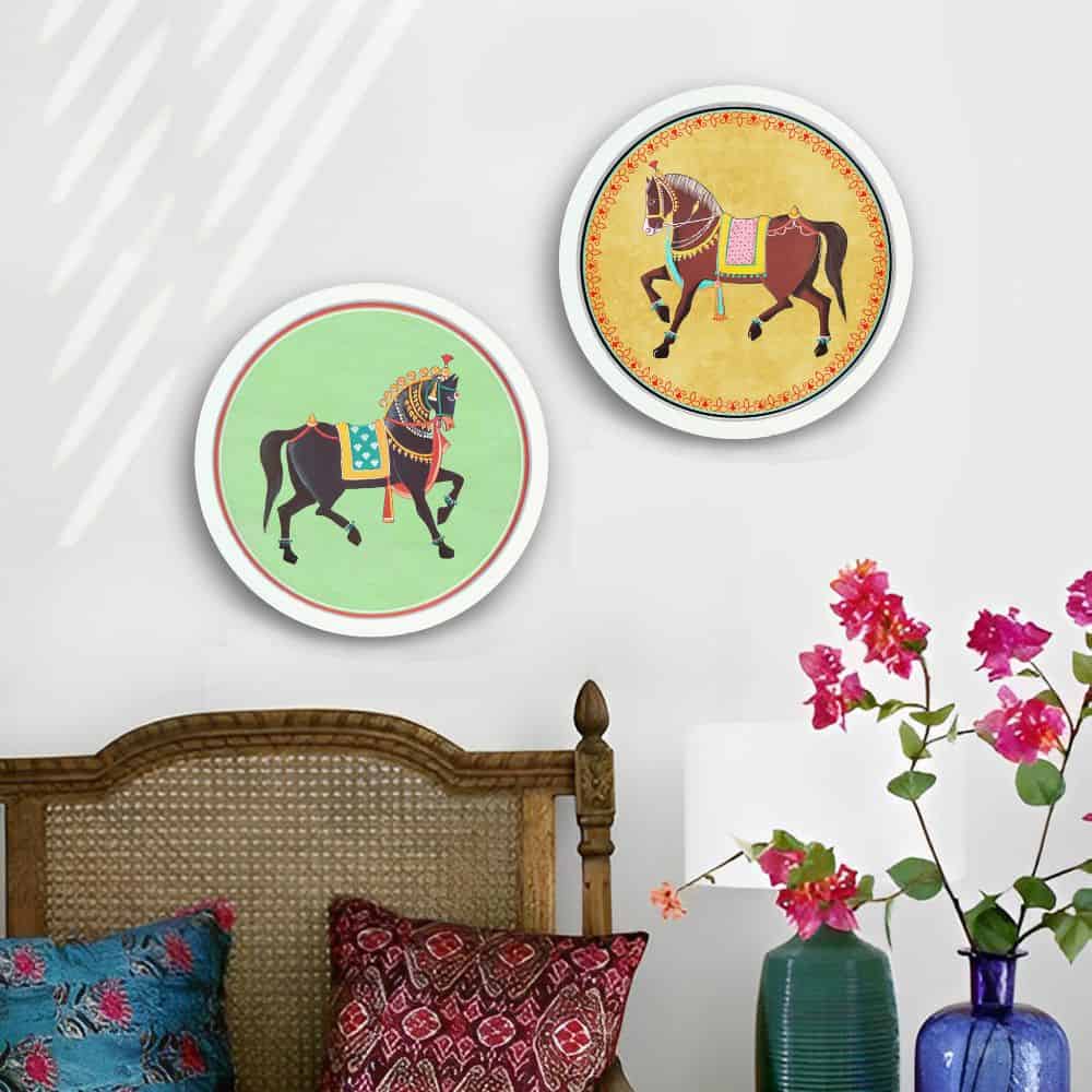 Ghoda - Pichwai-style Framed Wall Art (Set of 2)