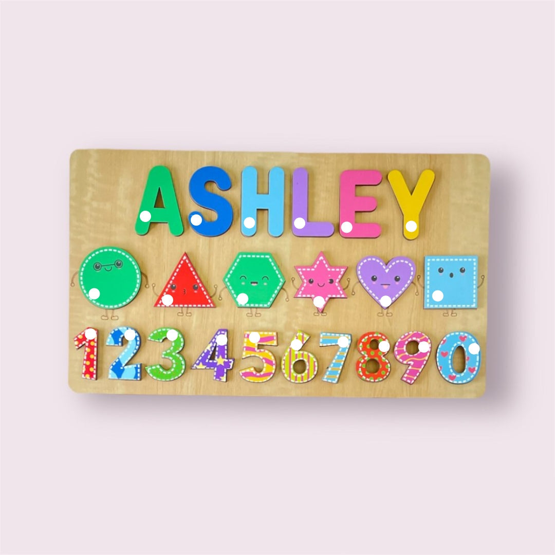 Personalised Wooden Name Puzzle - Shapes & Numbers