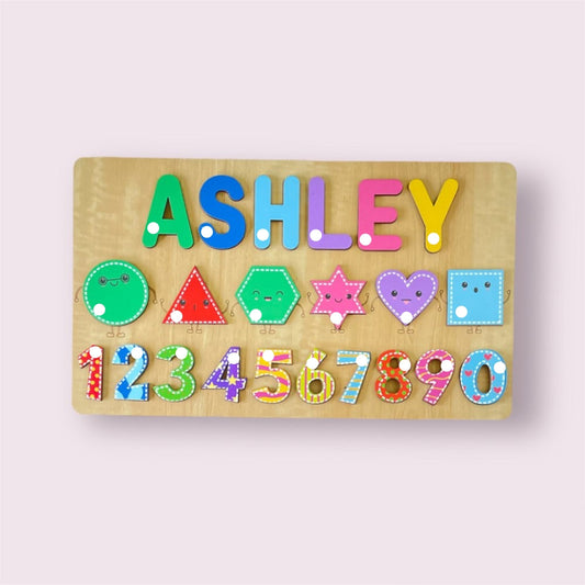 Personalised Wooden Name Puzzle - Shapes & Numbers