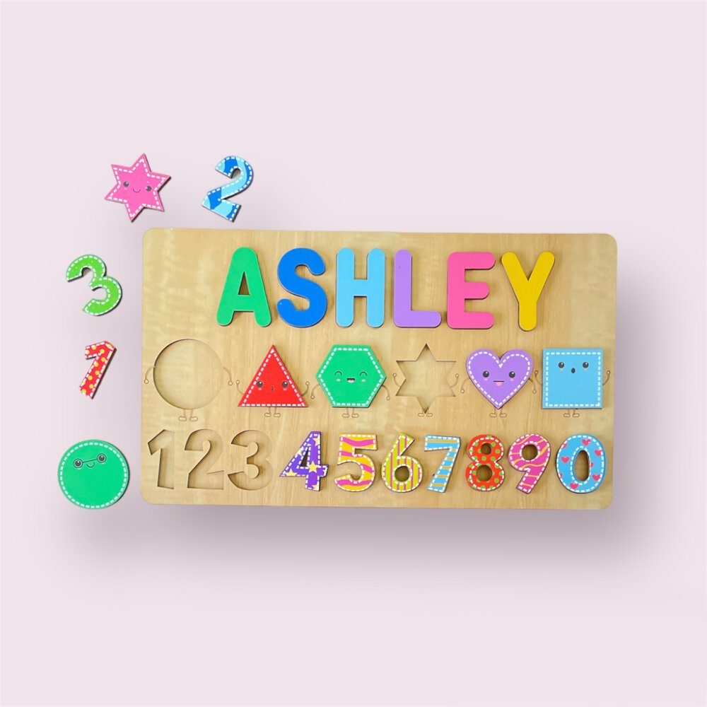 Personalised Wooden Name Puzzle - Shapes & Numbers