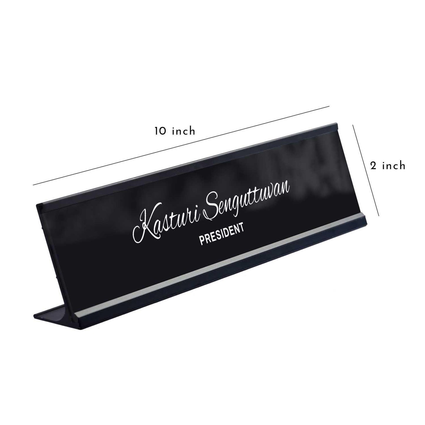 Slimline Classic Desk Name Plate - Black Stand, Black Insert