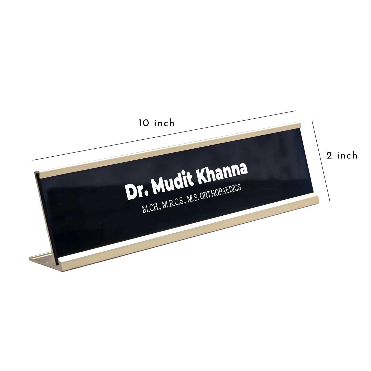 Slimline Classic Desk Name Plate - Gold Stand, Black Insert