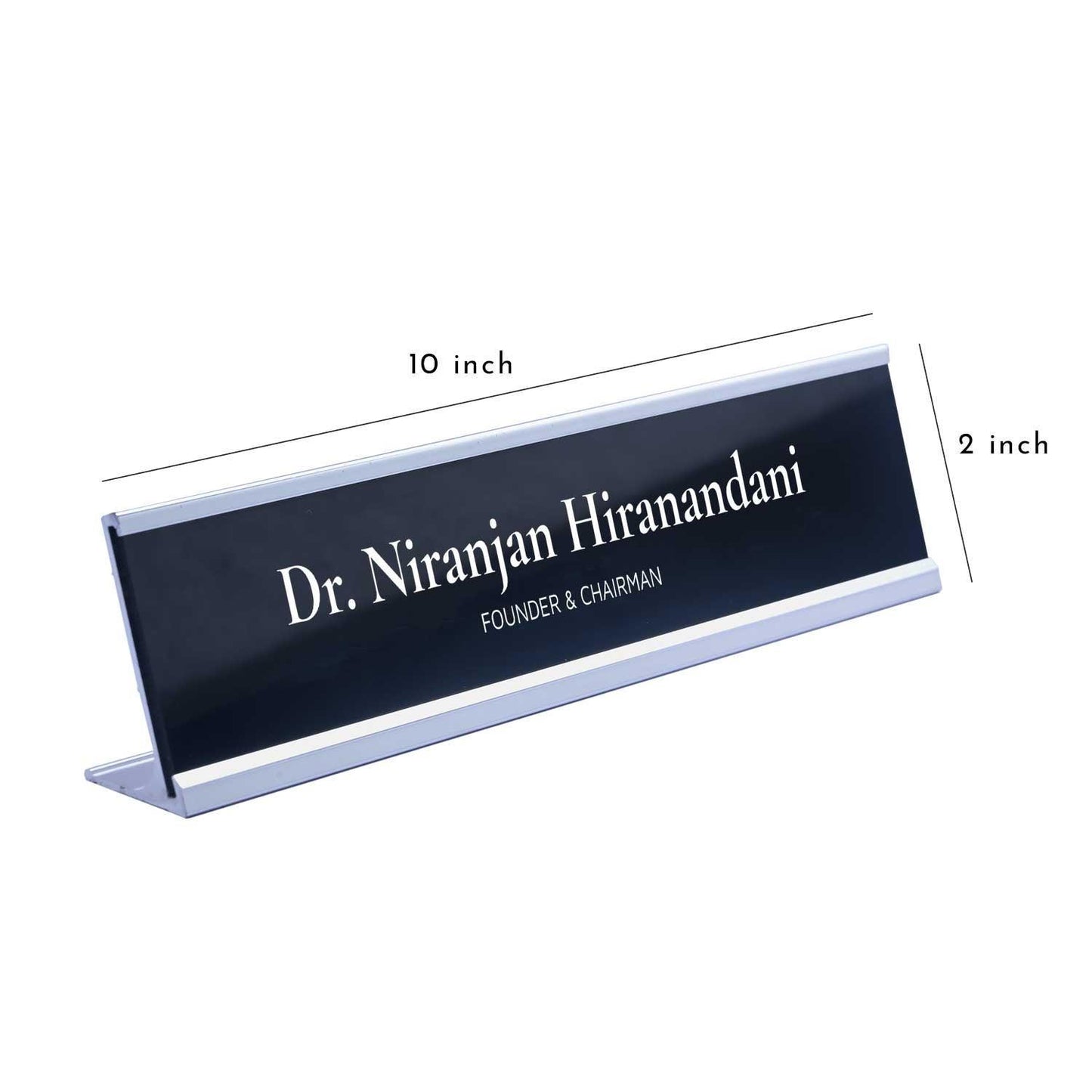 Slimline Classic Desk Name Plate - Silver Stand, Black Insert