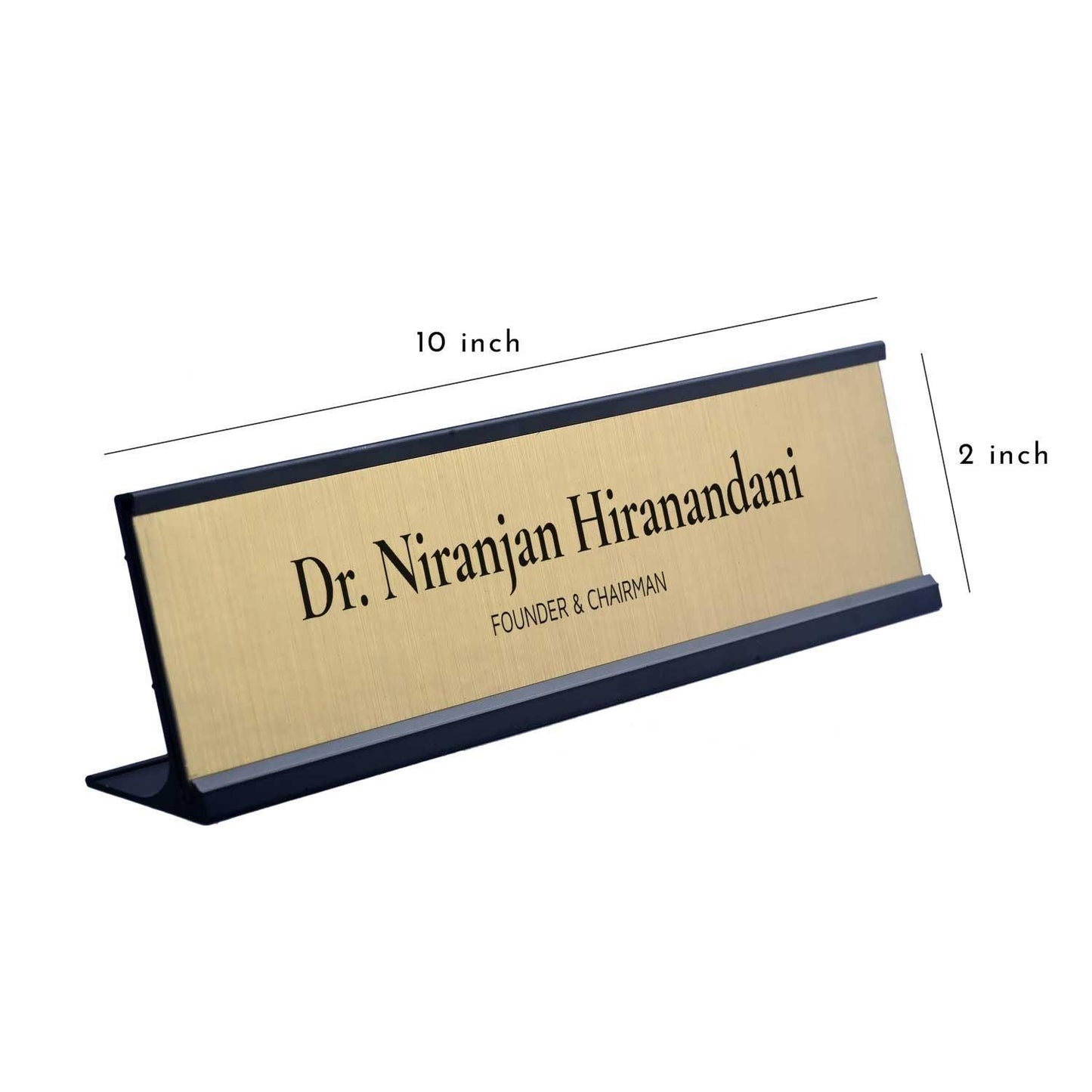 Slimline Classic Desk Name Plate - Black Stand, Gold Insert